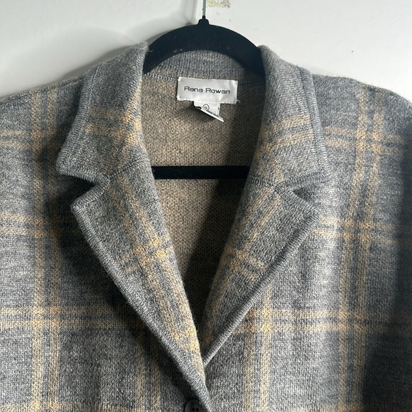 Rena Rowan wool plaid knit cardigan jacket size XlArge gray beige outlander - Picture 3 of 6